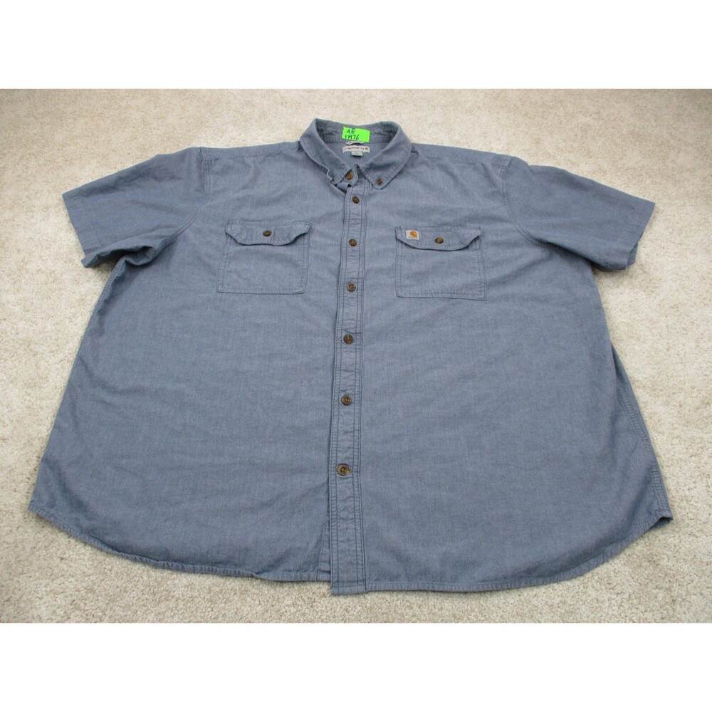 Carhartt Shirt Mens 3XL XXXL Blue Relaxed Fit Workwear Cotton Casual Button Up